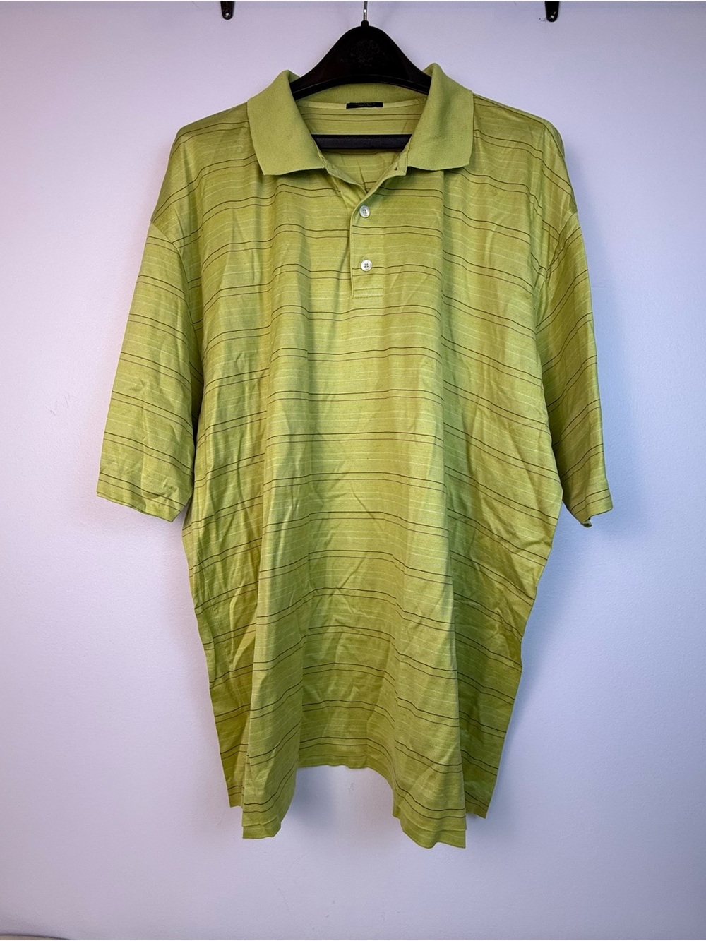 Marbas Men’s Green Striped Knit Polo Golf Shirt Collared Button Short Sleeve 2XL